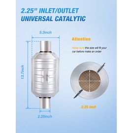 Nilight 2.25" Inlet/Outlet Catalytic Converter with O2 Port and Heat Shield,2.25 inches Universal Cat for Chevy Dodge Ford Mitsubishi Buick Chrysler GMC Jeep