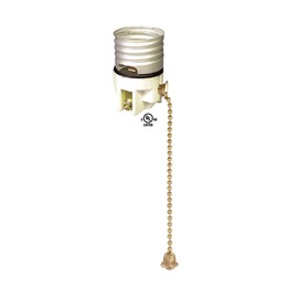B&P Lamp Porcelain Pull-Chain Socket Interior, Antique Brass Chain