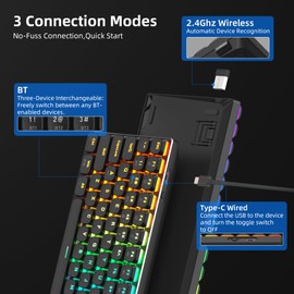 Camiysn Wireless RGB Mechanical Keyboard Moon84 Triple Mode 2.4GHz/BT/USB-C Wired Office Black Keyboard for Computer/Desktop/PC/Laptop/Surface/Smart TV and Windows 10/8/7（Brown Switches）