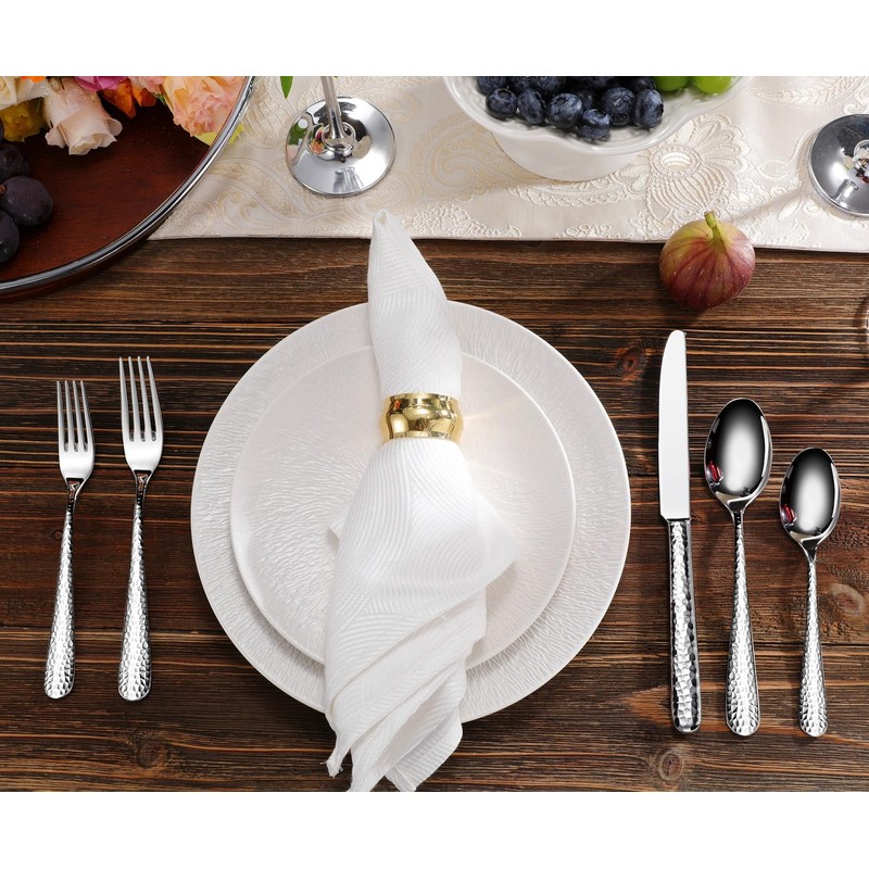 KEAWELL Premium 20/45/65 Piece Louise Hammered Silverware Set with Round