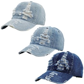 Chiclinco 3 Pack Distressed Denim Baseball Hats Washed Torn Jeans Adjustable Cap for Men Women (US, Alpha, One Size, Muilt-Color Set 1)