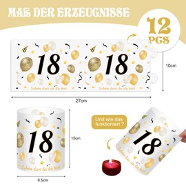 Lantern Table Decoration 18th Birthday Girl Boy, 12 Lantern Table Decoration 18th Birthday, Schön Dass Du Da Bist Table Decoration, Birthday Decoration 18 Years Happy Birthday Decoration for Tea