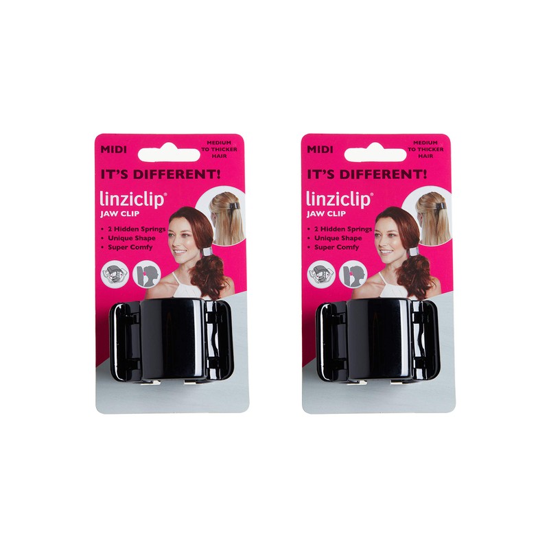 Linziclip Hair Jawclip Midi Black Solid Bundle, 2-Pack