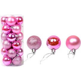 POFET 24pcs 4cm Pink Christmas Tree Balls Baubles Ornament Pendant for Xmas Festival Party Garden Decorations