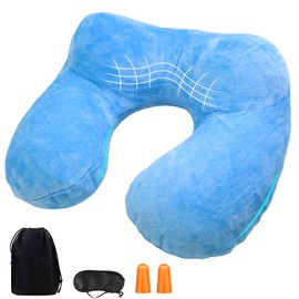 YOUXIU Neck Pillow Inflatable Travel Pillow Compact Neck Pillow Ergonomic Headrest with Velvety Soft Washable Cover for Best Travel Essentials for Sleeping/Reading/Camping