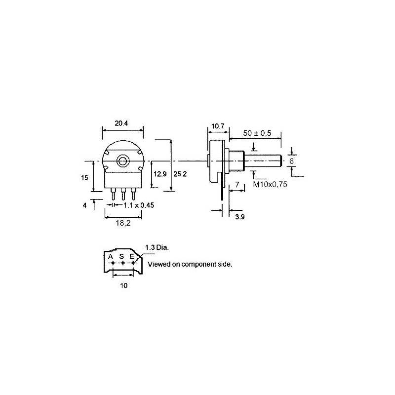 WITTKOWARE 20 mm Mono Potentiometer with Long Plastic Axis (6