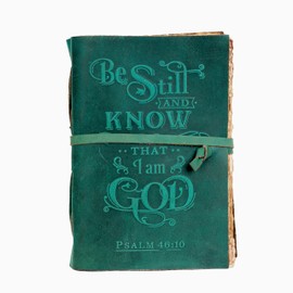 LEATHER VILLAGE Prayer Journal Psalm 46:10 Embossed Journal - 10x7 Inch Leather Bound Bible Study Journal - 200 Pages Handmade Cotton Deckle Edge Paper - Grey