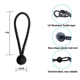 Joneaz Bungee Cords with Small Balls 4 inch 40 Pack, UV Resistant and Light Duty, Hight Elastic