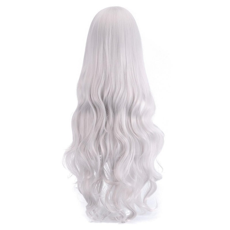 Cosplay Silver White Wig, Long Curly Waves, Heat Resistant Wig,