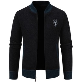 Mylldey Mens Casual Full Zip Cardigan Sweaters Cable Knit Jacket Sweater Men, US Size(Black-XL)