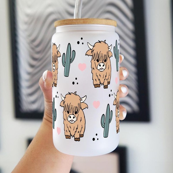 Sip-Sip Hooray! 40oz OR 32oz Highland Cow & Cactus Glass