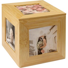 Photo Cube | Picture Frame Box | Photograph Box | Wooden Keepsake Box | Photo Frame | Decorative Memory Box | Wedding Memento | M&W (Bamboo)