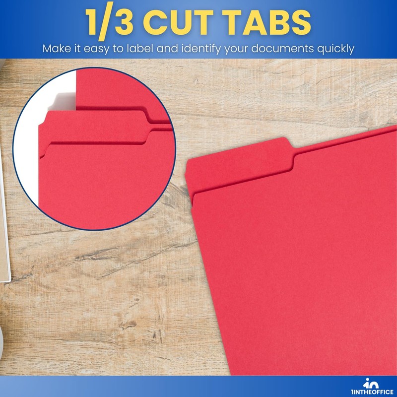 1InTheOffice Red File Folders Letter Size, File Folders with Tabs,