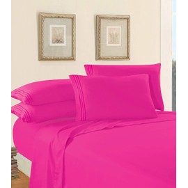 Elegant Comfort Luxury Premium Hotel Quality Microfiber 4-Piece Sheet Set - Wrinkle Resistant, All Around Elastic Fitted Sheet, Deep Pocket up to 16", King, Hot Pink