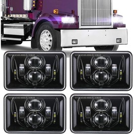 BICYACO 4 PCS DOT 4x6 Inch LED Headlights Rectangular Replacement H4651 H4652 H4656 H4666 H6545 Compatible with Peterbilt Kenworth Freightliner Ford Probe Oldsmobile Cutlass