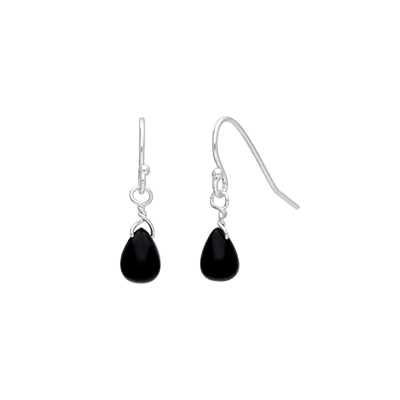 Sterling Silver Black Teardrop Crystal Bead Dangle Earrings