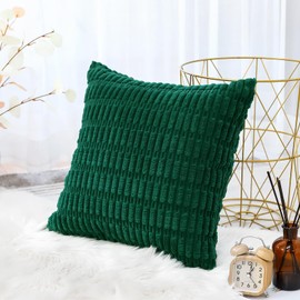 Artscope Corduroy Set of 1 Cushion Cover 50x50 cm Super Soft Boho Striped Square Pillow Covers Case Decorative Modern Cushion Covers for Sofa Couch Bedroom Car Decor Christmas Green