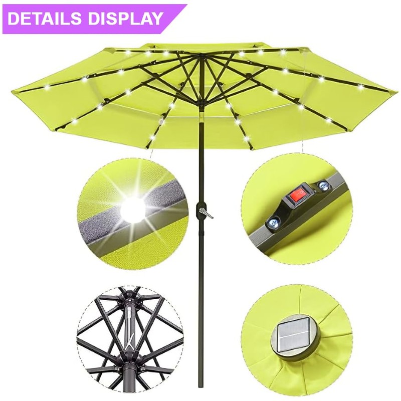 BELLA LEAF 9ft 3 Tiers LED Lights Patio Umbrella with