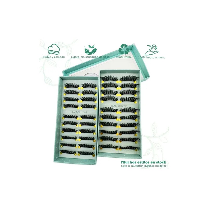 Pestañas Postizas de Mink Sintético Hipoalergénico, Pack 20 Pares Naturales