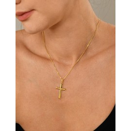 YL Cross Necklace for Women Sterling Silver Plain Cross Pendant Necklace 0.98'' Jewelry Gifts for Men-Gold, Metal, Cubic Zirconia