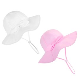HZHSGLY Baby Sun Hat, Toddler Sun Hat UPF 50+ Summer Sun Protection, Toddler Wide Brim Bucket Hat Unisex Babies Age 0-6 Months (Size 46, White+Pink)