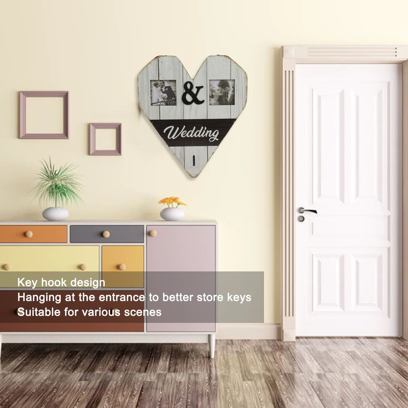 Wood Wedding Picture Frame Key Hook Wall Hanging Decoration Love