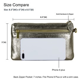 befen Women's Soft Leather Wristlet Clutch Wallet Anti Theft, Smartphone Wristlet Purse for Women Signature Wallet for Travel - Metallic Pewter
