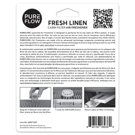 Fresh Linen, Pureflow Cabin Filter Air Freshener with Odor Eliminator