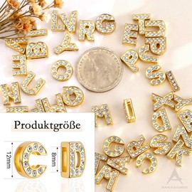 ANNASAMDO Pack of 52 Letter Charms Beads, A-Z Alphabet Pendant with 8 mm Loesch, for Bracelet, Necklace, DIY (Gold Colour)
