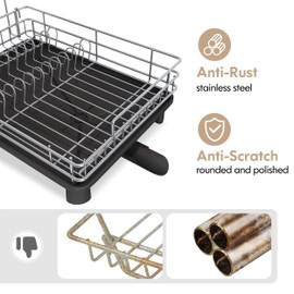 BOOSINY Stainless Steel Dish Drainers Drying Rack for Kitchen Counter with Automatic Drainage, 1 Tier Rust Proof Metal, Space Saving, Modern Aesthetic, Compact Plates Strainers,Gray