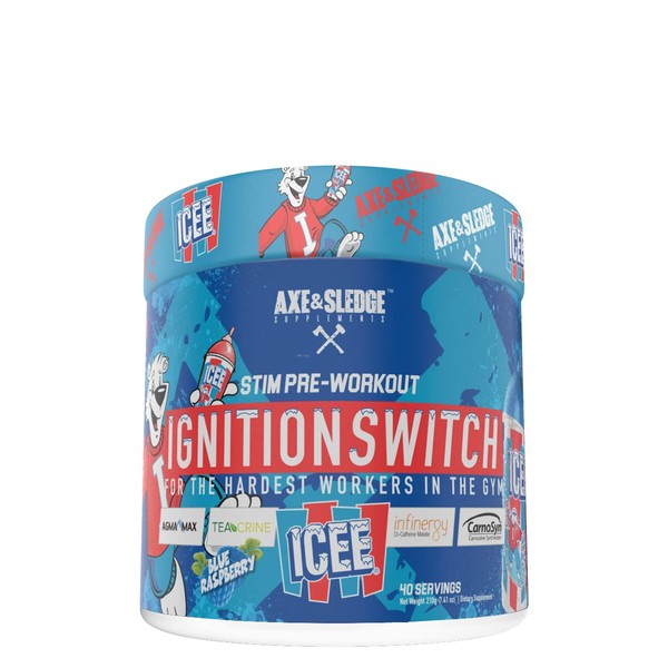Ignition Switch Pre-Workout with CarnoSyn, TeaCrine, Infinergy, and AgmaMax, Long Lasting Energy, Laser Focus, Increased Pumps, Enhanced Performance, 40 Servings, ICEE Blue Raspberry