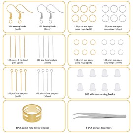 2000Pcs Earring Making Kit, Hypoallergenic Earring Findings Earring Making Supplies Include Gold/Silver Earring Backs, Earring Findings,Earring Pins Jump Rings Earring Hooks for DIY Jewelry Making