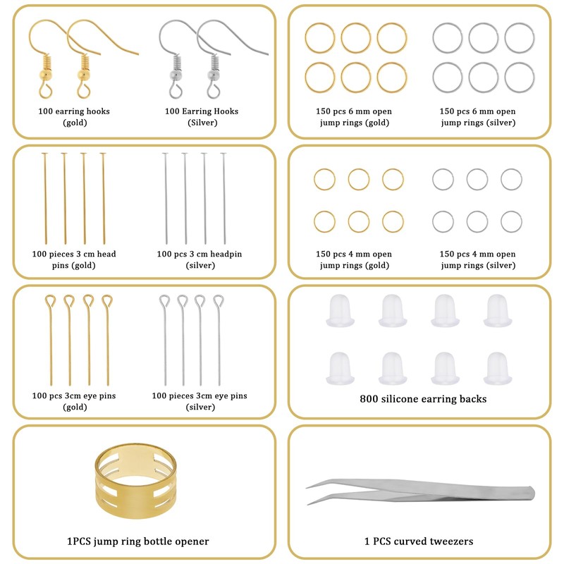 2000Pcs Earring Making Kit, Hypoallergenic Earring Findings Earring Making Supplies