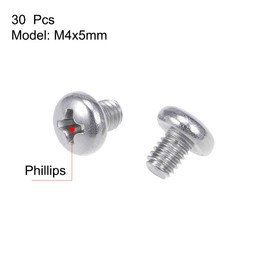 uxcell M4x5mm Machine Screws Pan Phillips Cross Head Screw 304 Stainless Steel Fasteners Bolts 30Pcs