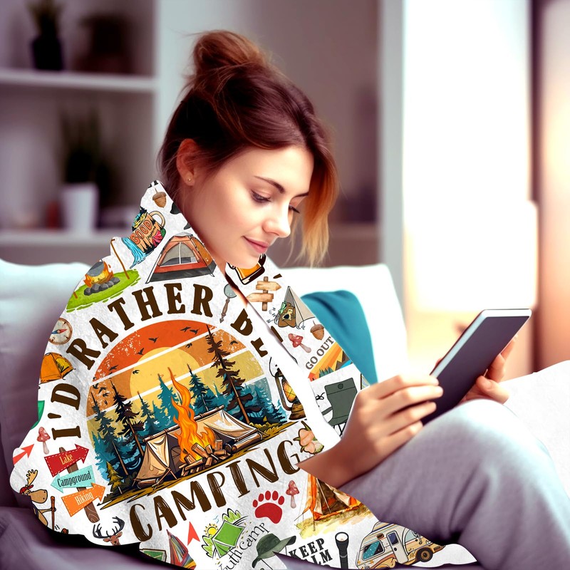 INKRENS Camping Blanket Camping Gifts for Men Women Stuff Plush