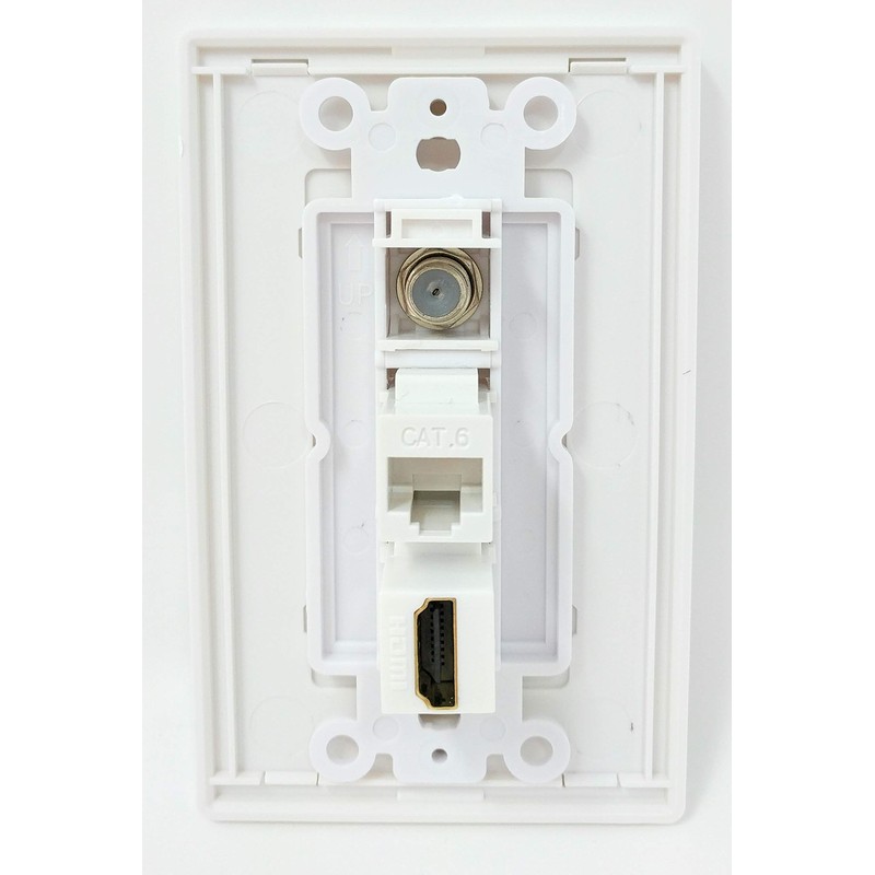 RiteAV Screwless Decorative 1 Gang Wall Plate (White/White) 3 Port