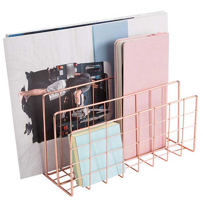 Iron and Metal Letter Holder with Three Grids, Bookcase, Multifunctional