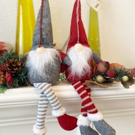 allydrew Long-Legged Gnome Plush Dolls, Winter and Holiday Tabletop Decorations (Set of 2)