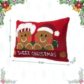 Glitzhome 2PK Hooked Gingerbread Boy & Girl Pillow Christmas Throw Pillows Cushion for Living Room Bed 18" L x 12" H