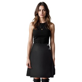 Kilt Emporium Women's Billie Kilt Skirt, 20" Knee Length Satin Lined Comfort, Leather Buckle Straps, 16oz Premium Scottish Tartan Plaid Fabric (US, Waist, 32, Regular, Plain Black)