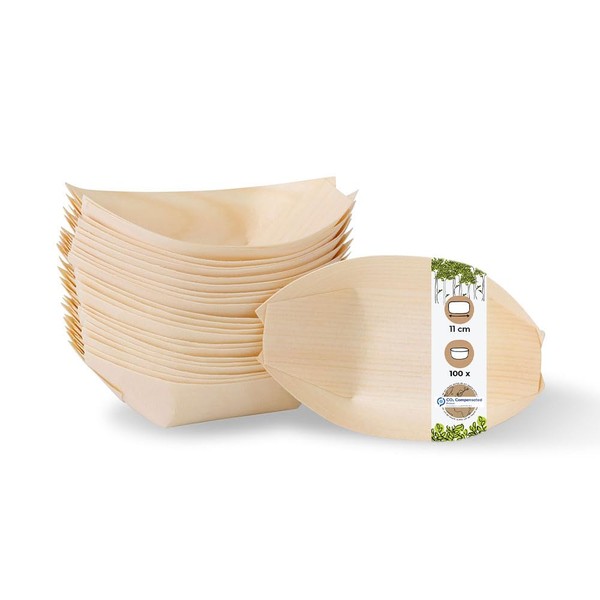 BIOZOYG Pack of 100 Wooden Bowls, 8 cm, Natural, Modern and Environmentally Friendly, Finger Food Bowls
