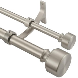 Varillas de cortina dobles de níquel cepillado, 28-48 pulgadas, ajustable, resistente, moderna tapa final
