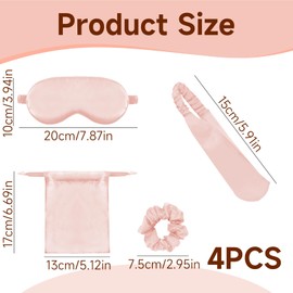 4 Pcs Sleep Mask,Silk Eye Mask for Sleeping Eye Mask with Hair Scrunchie Head Band and Travel Pouch,Sleep Eye Mask Set Ultra Soft Sleeping Eye Mask Satin Sleep Mask for Women Girls Ladies(Pale Pink)