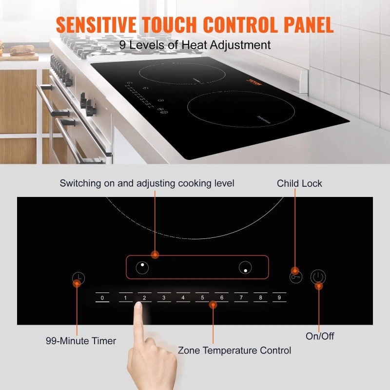 24'' Induction Cooktop 4 Burners 1800W Touch Screen Built-In Ceramic