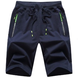 JustSun Men's Shorts, Sports Shorts, Cotton Stretch Fabric with Zip, blue