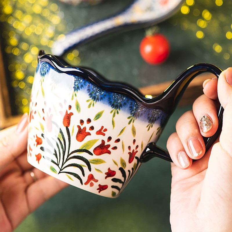 OZY Handpainted Soup Bowl with Handle,Ceramic Cereal Bowl Great for