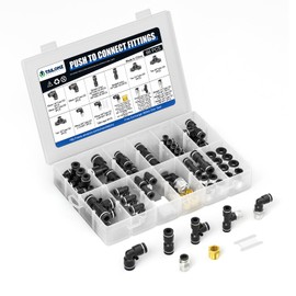 TAILONZ PNEUMATIC Black 1/4"3/8"1/2" Push to Connect Fittings Air Hose Fittings, Push-in Fittings Thread Connection Kits, Suitable for Nylon Tube PU Tube Air Tube and Other Connection Kits（Pack of 66）
