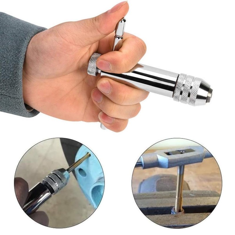 Puedno Adjustable T-Handle Ratchet Tap, M3-M8 Threading Wrench Set, Machine