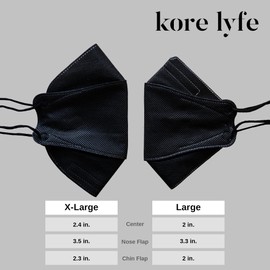 [100 PCS] 25% LARGER KF94 Face Mask - X-LARGE BLACK - [Made in Korea] - In 5 PCS Reclosable Package - Breathable Premium Quality - [Package in English]