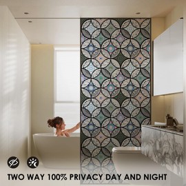 DKTIE Static Cling Decorative Window Film with Installation Tools Non Adhesive Privacy Film Stained Glass Window Film for Bathroom Shower Door Heat Cotrol Anti UV 35.4 x 118.1 Inch